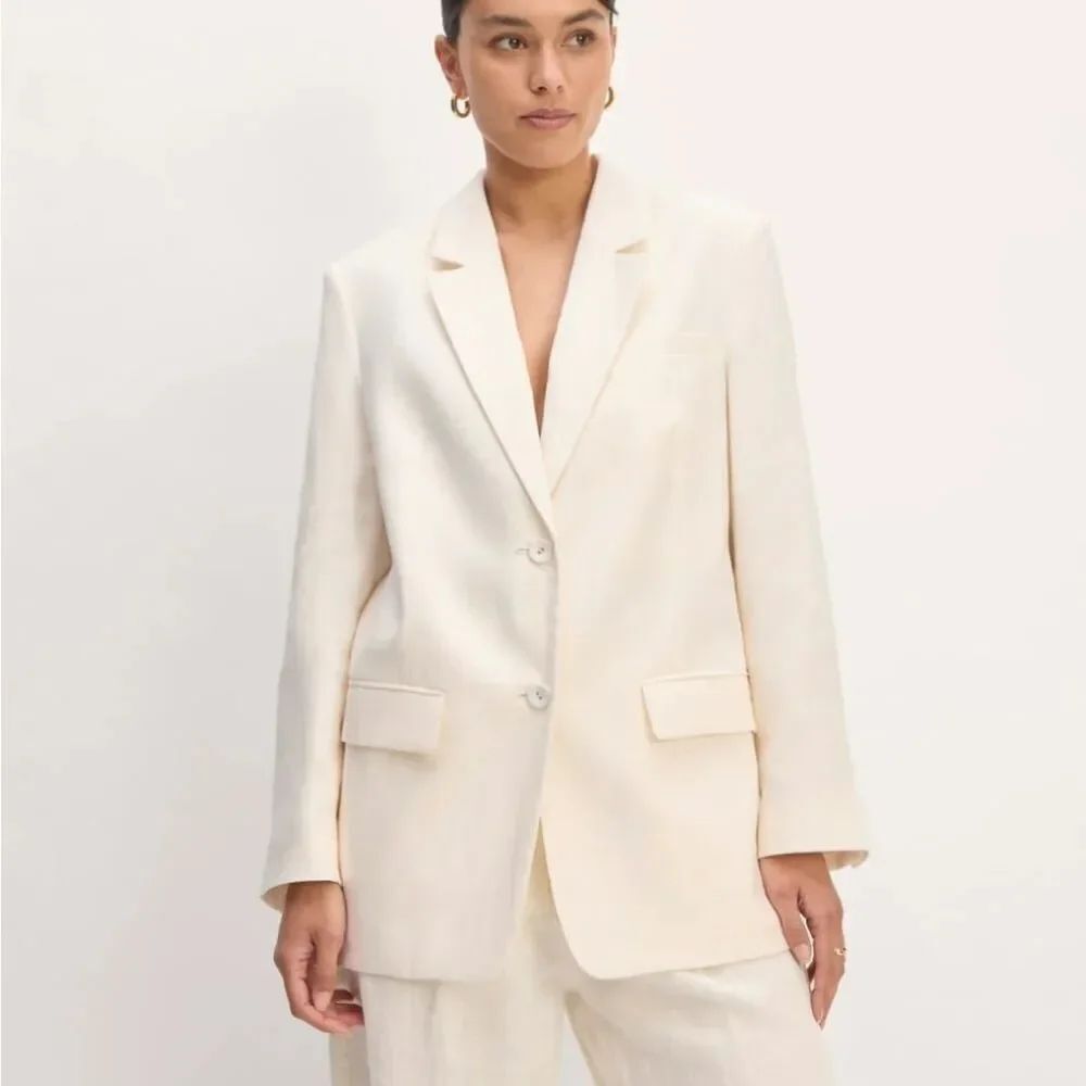 NEW Everlane The Oversized Blazer in Linen Bone White Size 12